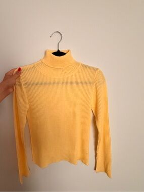 Yellow Ribbed Turtleneck Sweater